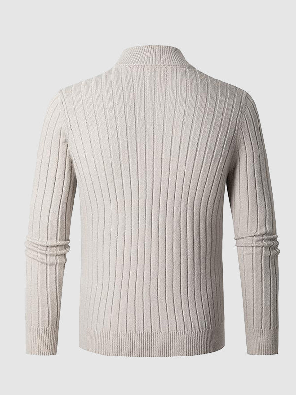 Herrenpullover mit Zopfmuster und Reißverschluss und Stehkragen