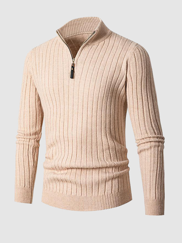 Herrenpullover mit Zopfmuster und Reißverschluss und Stehkragen