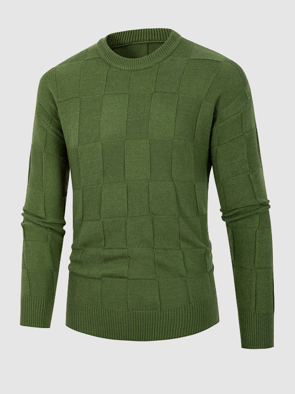 Herrenpullover mit einfarbigem Blockmuster, Rundhalsausschnitt und Stehkragen