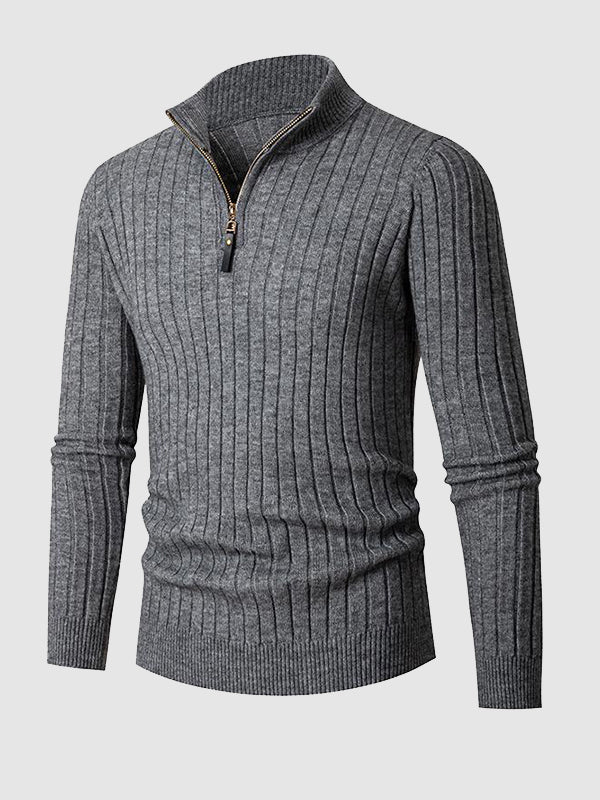 Herrenpullover mit Zopfmuster und Reißverschluss und Stehkragen