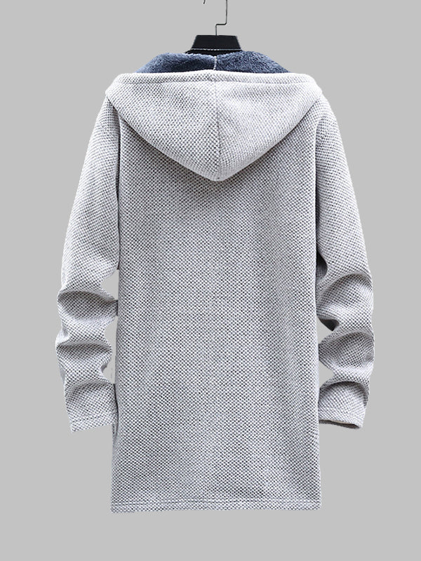 Men's Fleece-lined thickened knitted zipper Long hooded jacket