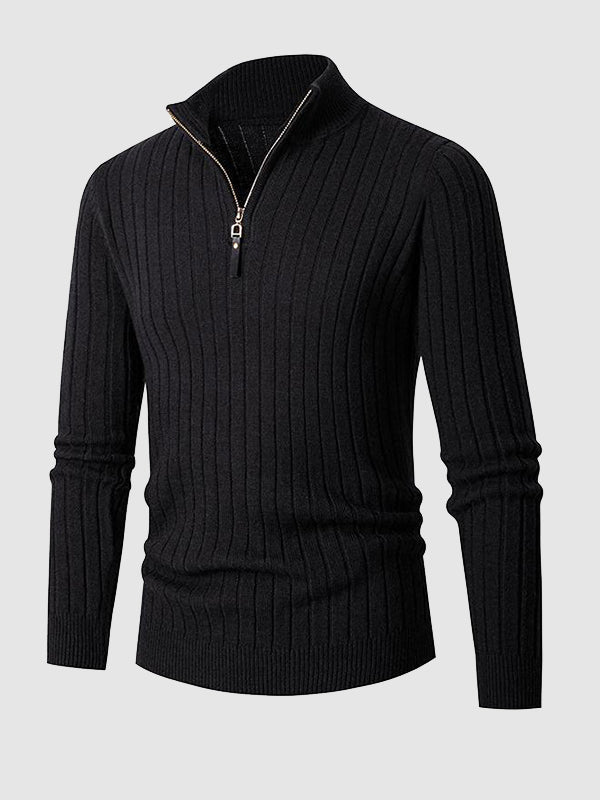 Herrenpullover mit Zopfmuster und Reißverschluss und Stehkragen