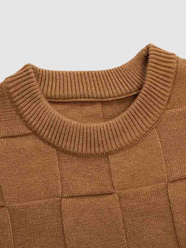 Herrenpullover mit einfarbigem Blockmuster, Rundhalsausschnitt und Stehkragen