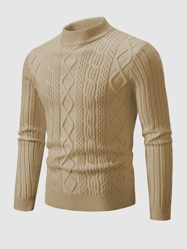 Einfarbiger, geometrischer Pullover mit schmalem Stehkragen für Herren