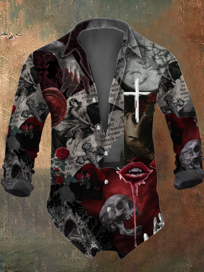 Herrenhemd mit Vintage-Totenkopf-Print