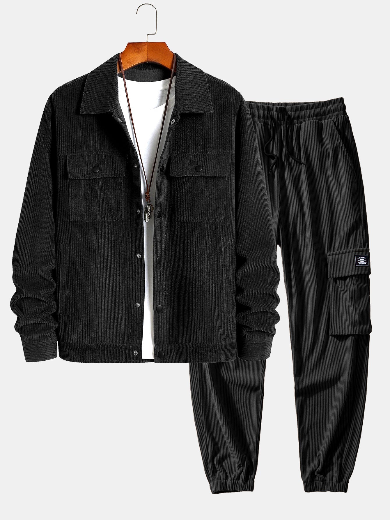 Corduroy Jacket With Pockets & Drawstring Corduroy Cargo Jogger Pants