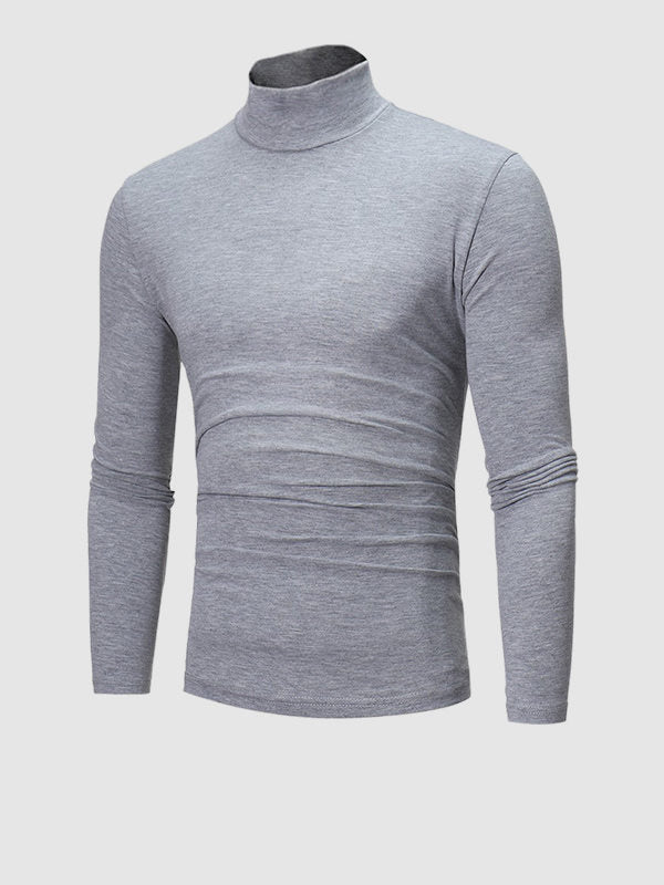 Leichtes, hautfreundliches Basic-Pullover-T-Shirt mit Rollkragen für Herren in Volltonfarbe