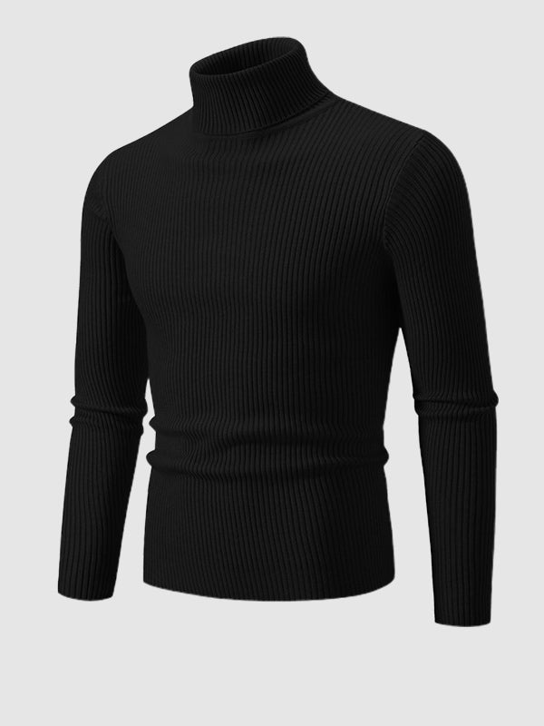 Einfarbiger, gestreifter Rollkragenpullover für Herren