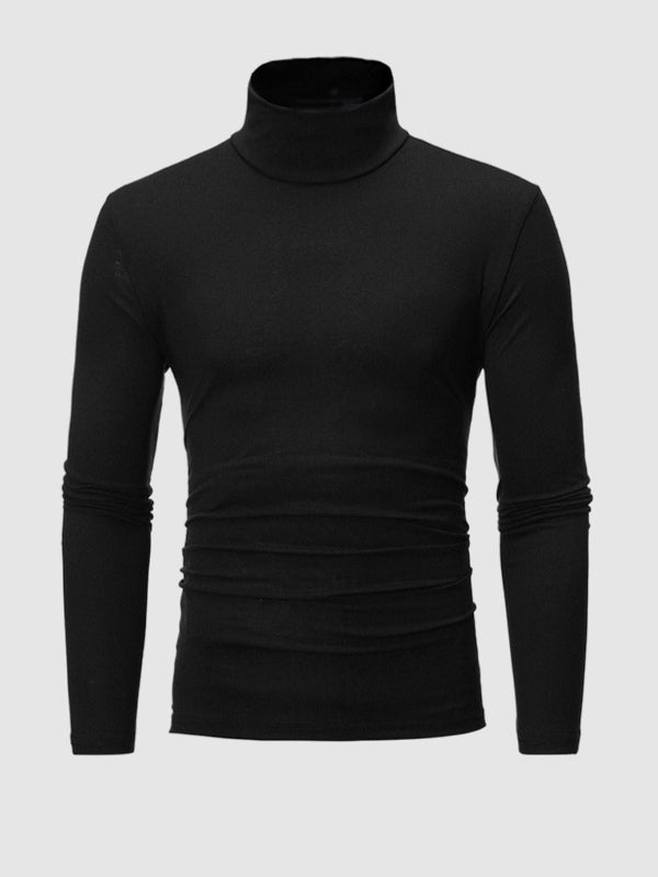 Leichtes, hautfreundliches Basic-Pullover-T-Shirt mit Rollkragen für Herren in Volltonfarbe