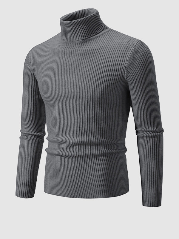 Einfarbiger, gestreifter Rollkragenpullover für Herren
