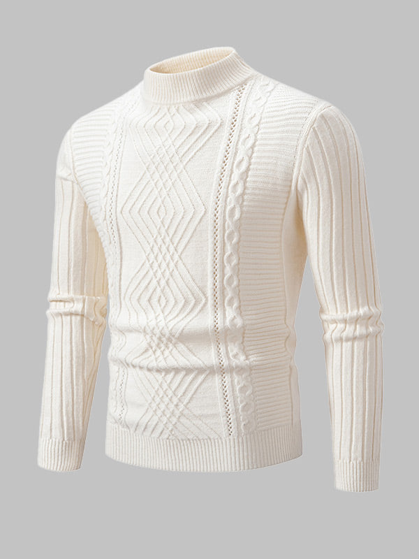 Herrenpullover mit geometrischem Twist und schmalem Stehkragen