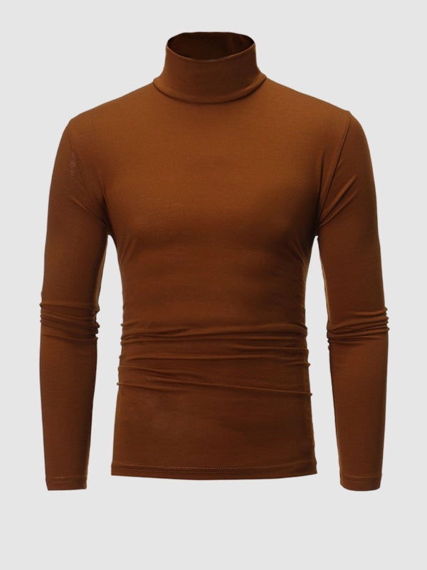 Leichtes, hautfreundliches Basic-Pullover-T-Shirt mit Rollkragen für Herren in Volltonfarbe