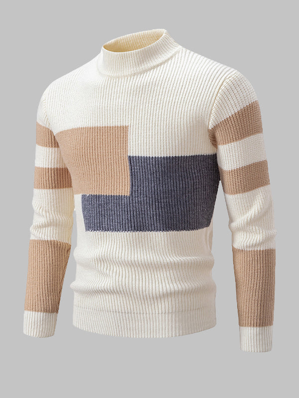 Herrenpullover mit Rundhalsausschnitt und Farbblockdesign