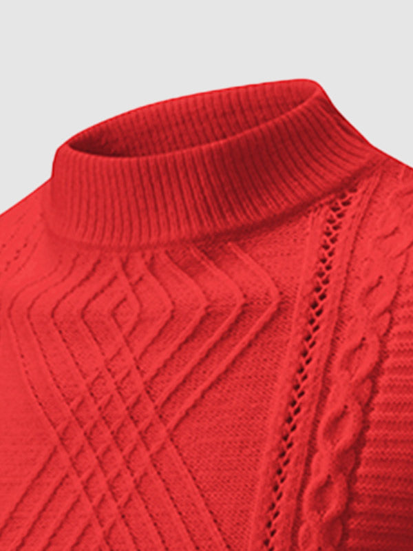 Herrenpullover mit geometrischem Twist und schmalem Stehkragen
