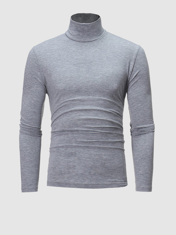 Leichtes, hautfreundliches Basic-Pullover-T-Shirt mit Rollkragen für Herren in Volltonfarbe