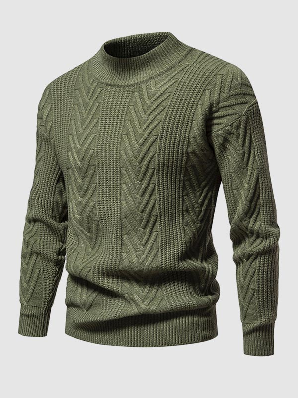 Einfarbiger, lässiger Jacquard-Pullover mit halbem Rollkragen für Herren