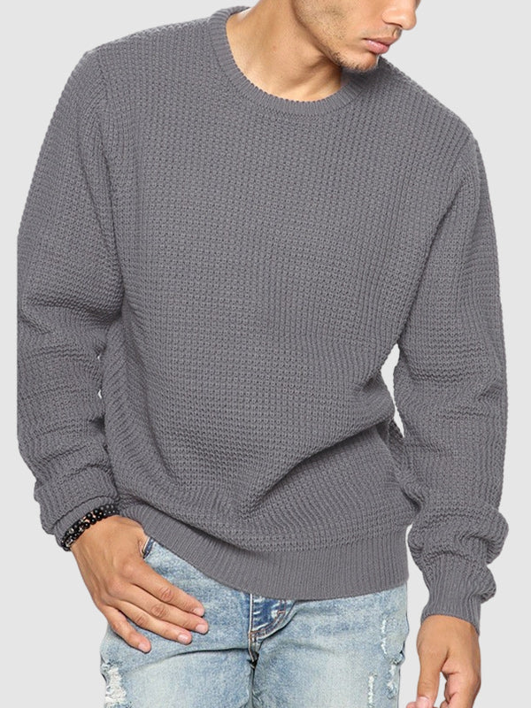 Einfarbiger, locker sitzender Strickpullover für Herren mit Rundhalsausschnitt