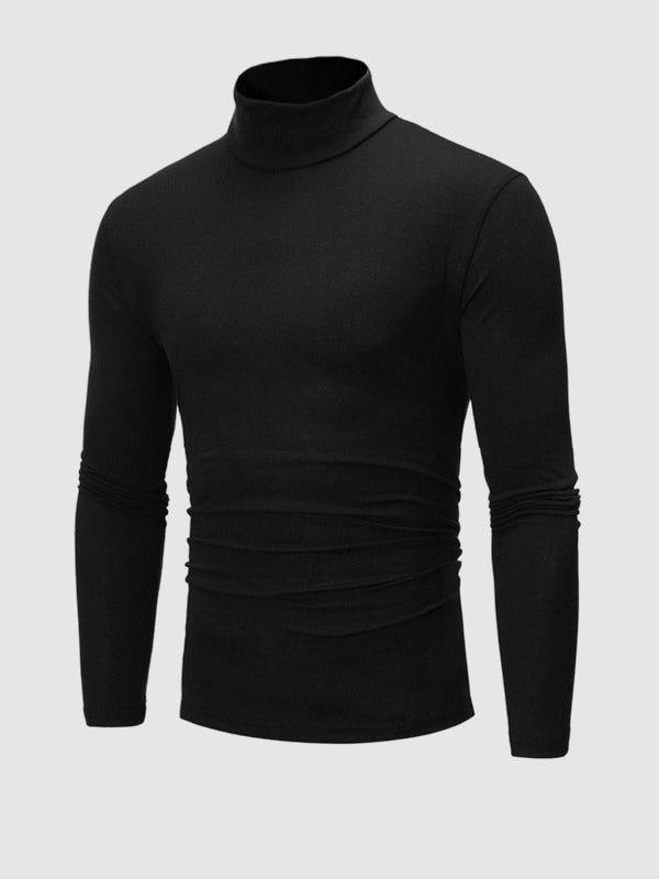 Leichtes, hautfreundliches Basic-Pullover-T-Shirt mit Rollkragen für Herren in Volltonfarbe