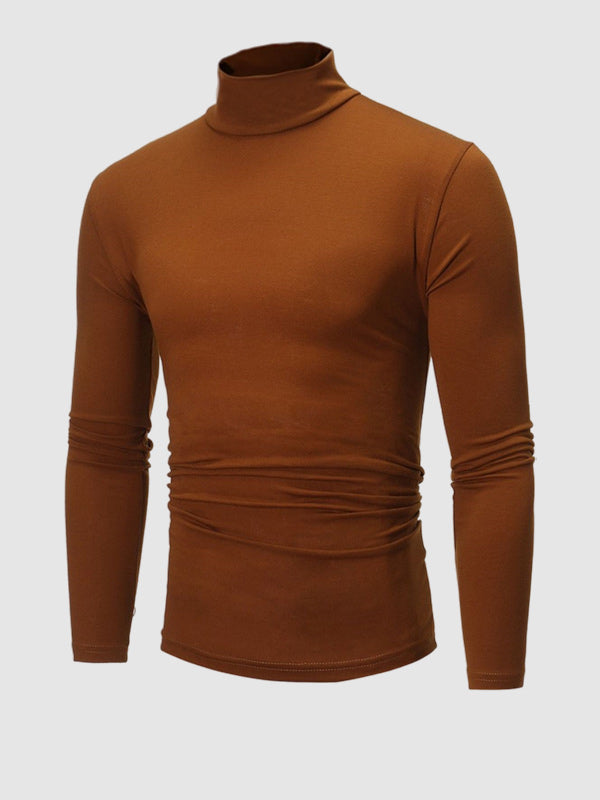 Leichtes, hautfreundliches Basic-Pullover-T-Shirt mit Rollkragen für Herren in Volltonfarbe