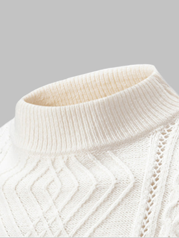 Herrenpullover mit geometrischem Twist und schmalem Stehkragen