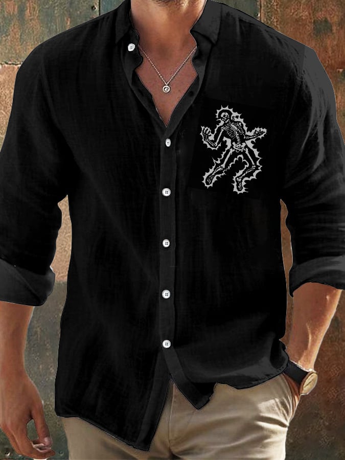 Herren Vintage Totenkopf Langarmhemd
