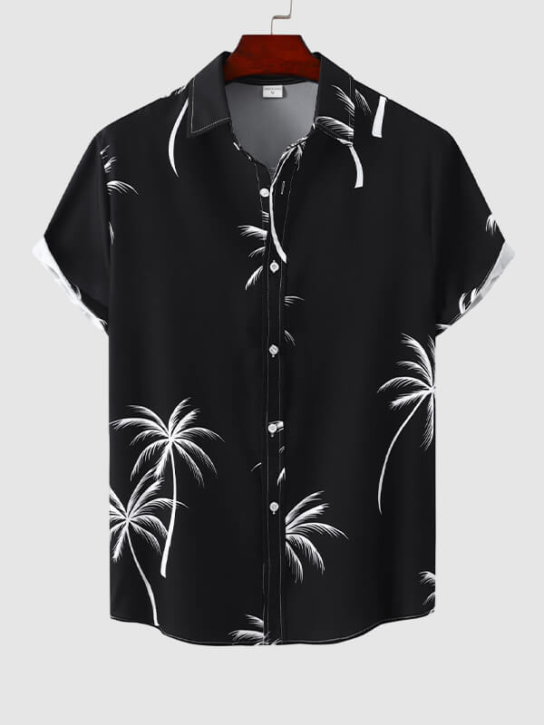 Herren-Resort-Kurzarmhemd mit Hawaii-Blumendruck