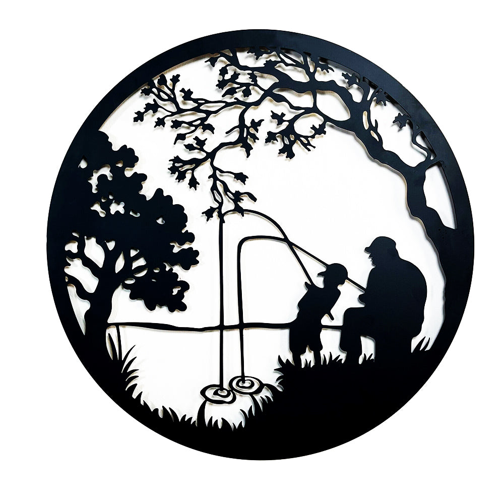 Father and Son Fishing Tree of Life Metal Wall Art Decoration