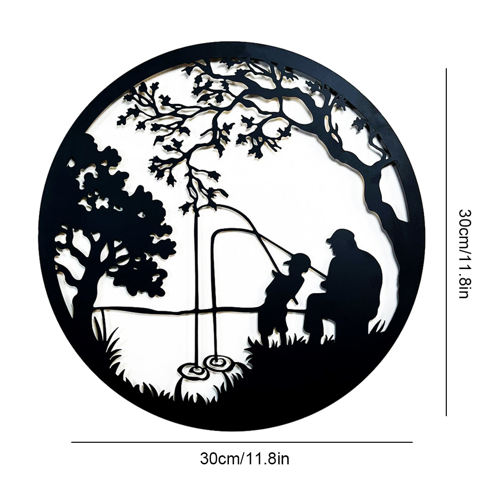 Father and Son Fishing Tree of Life Metal Wall Art Decoration