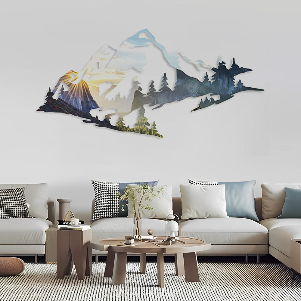 Snow Mountain And Forest Metal Wall Art