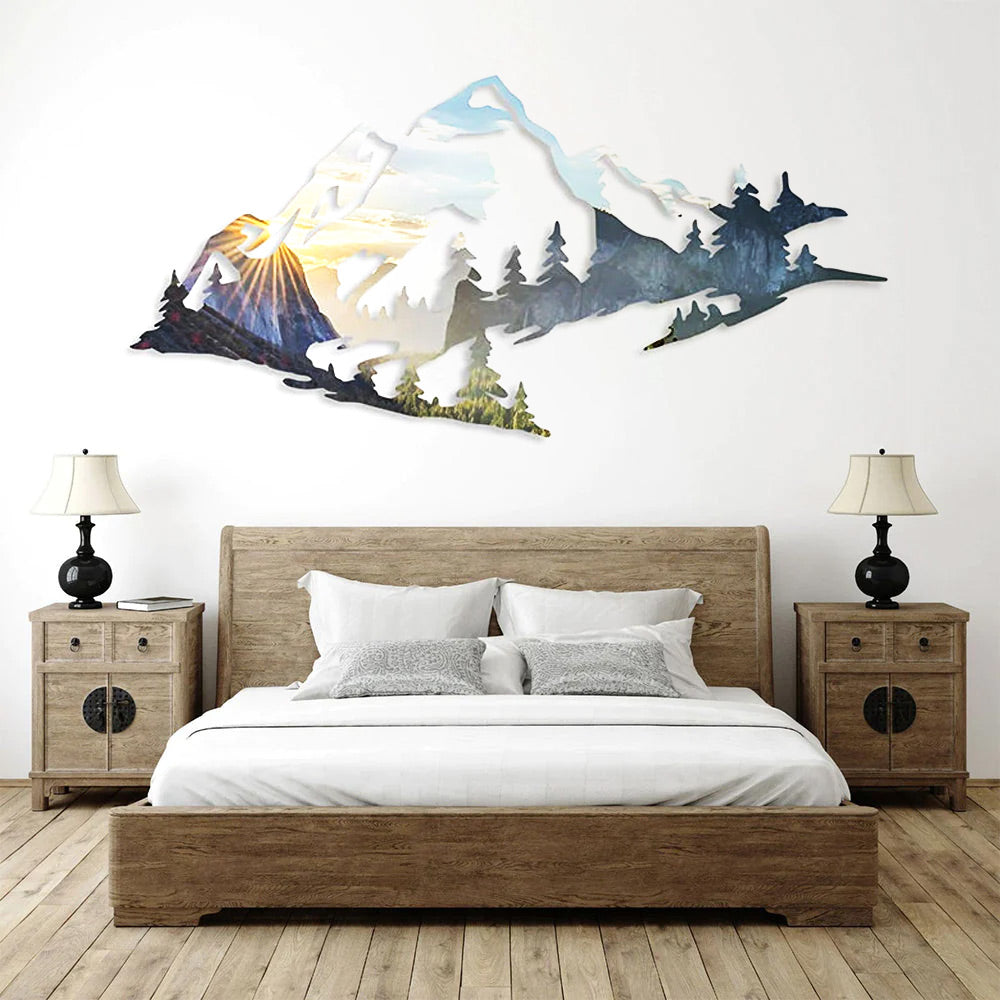 Snow Mountain And Forest Metal Wall Art