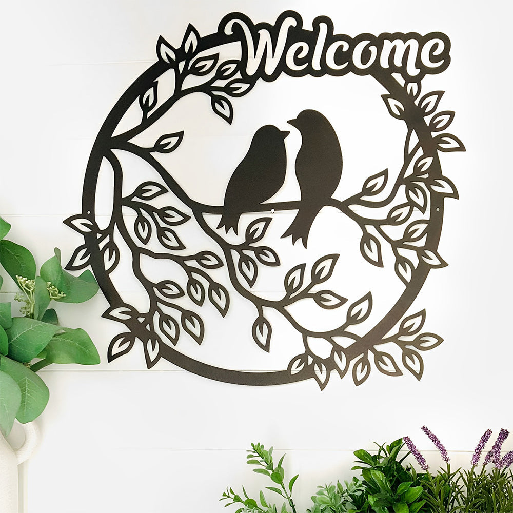 Welcome Lovebirds Metal Wall Art