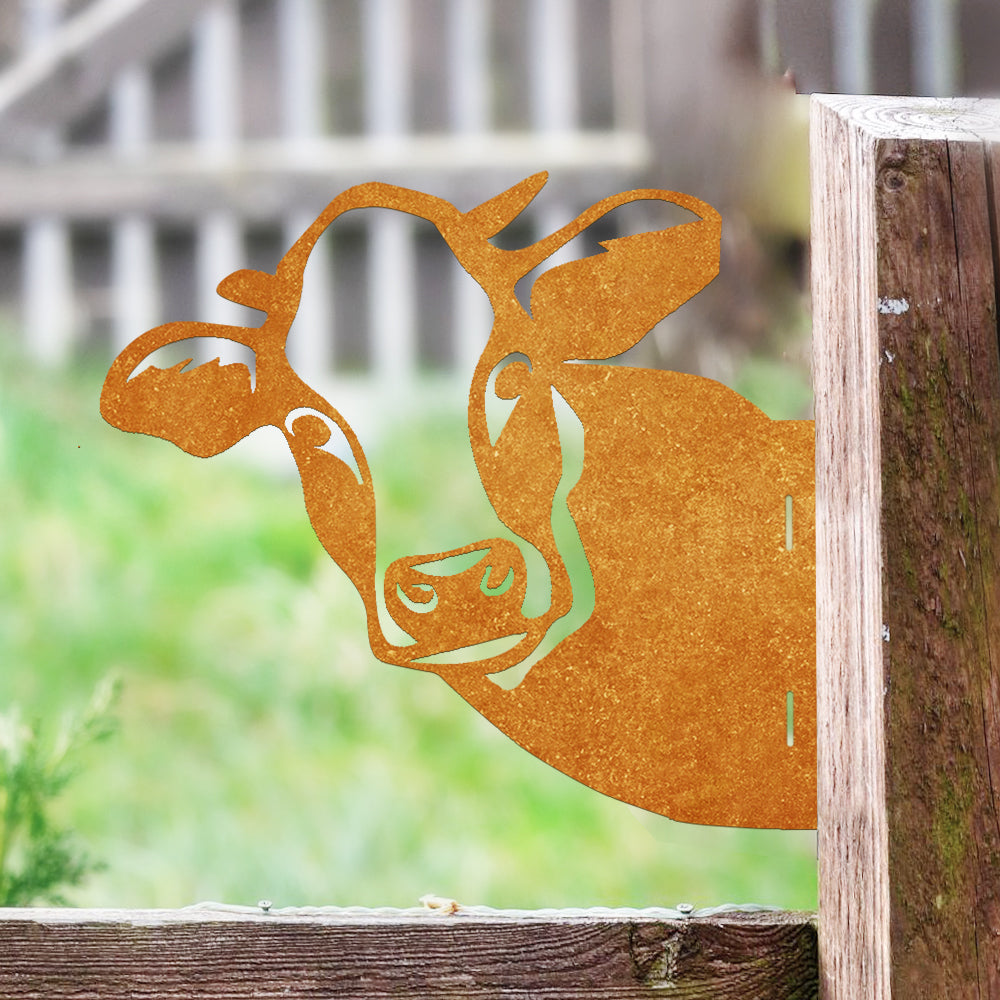 Cow Farm Peeping Animal Outdoor Metal Garden Art