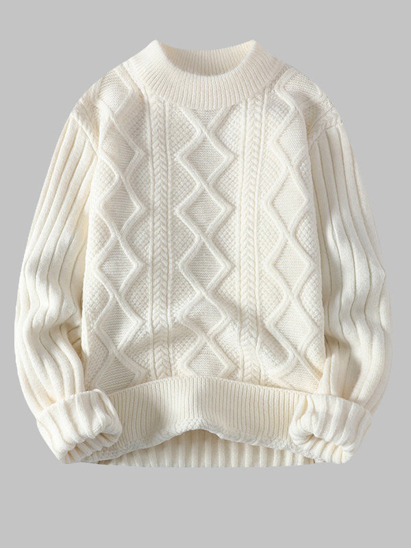 Herrenpullover mit Rundhalsausschnitt und Zopfmuster