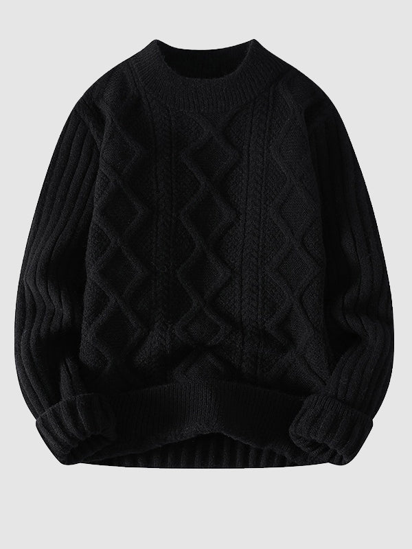 Herrenpullover mit Rundhalsausschnitt und Zopfmuster