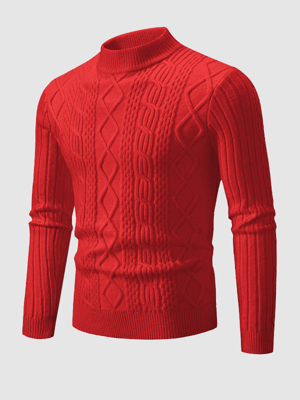 Einfarbiger, geometrischer Pullover mit schmalem Stehkragen für Herren