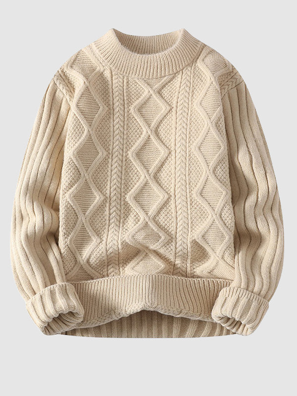 Herrenpullover mit Rundhalsausschnitt und Zopfmuster