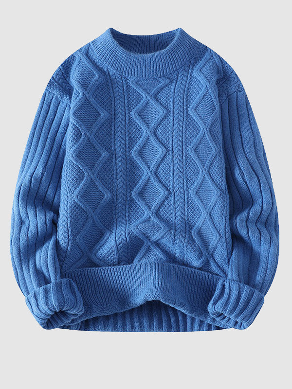 Herrenpullover mit Rundhalsausschnitt und Zopfmuster