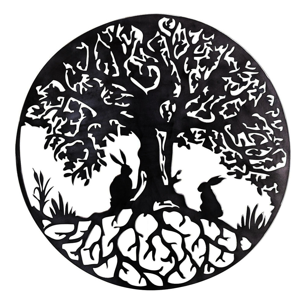 Two Rabbits and Tree of Life Metal Wall Art