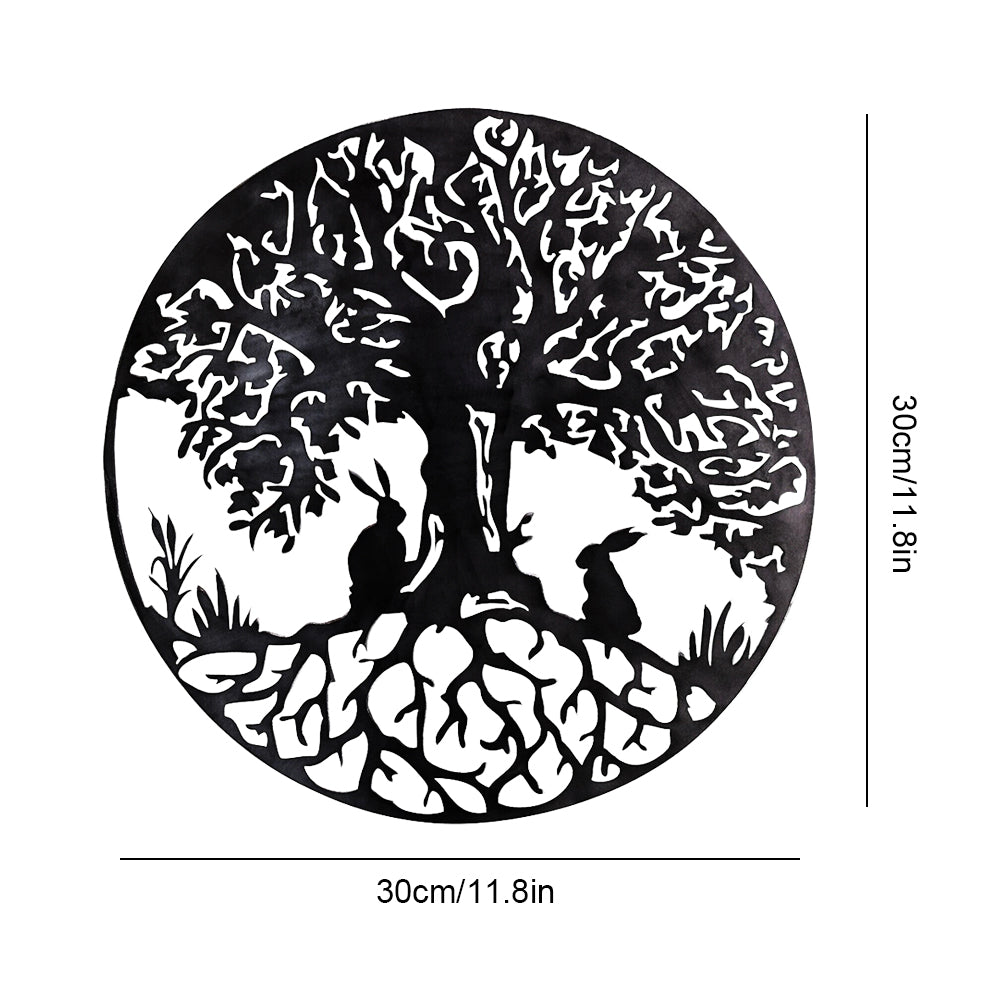 Two Rabbits and Tree of Life Metal Wall Art