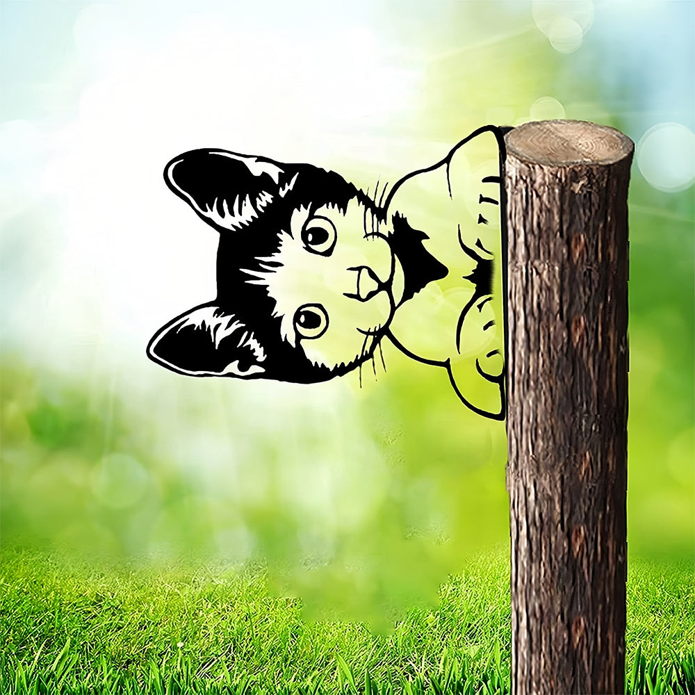 Cute Cat Peeping Animal Outdoor Metal Garden Art