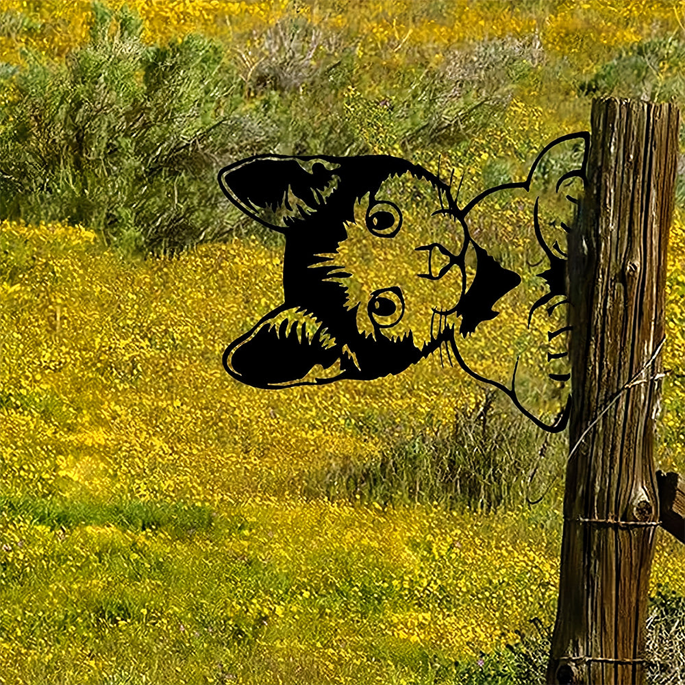 Cute Cat Peeping Animal Outdoor Metal Garden Art