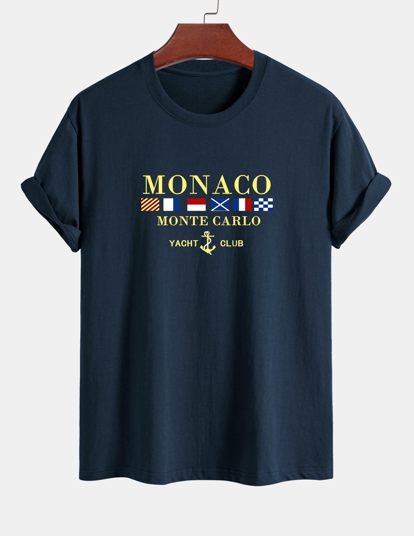 Baumwoll-T-Shirt mit „Monaco“-Slogan-Print in normaler Passform