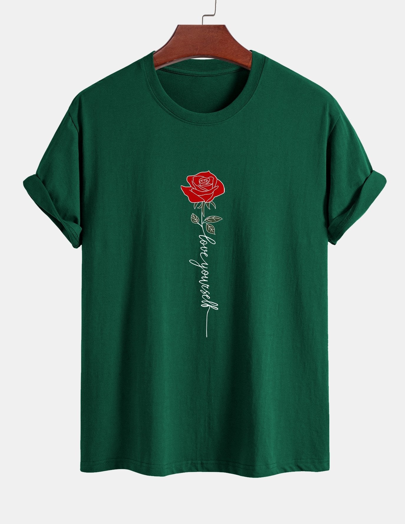Baumwoll-T-Shirt mit Rosen-Slogan-Print in normaler Passform