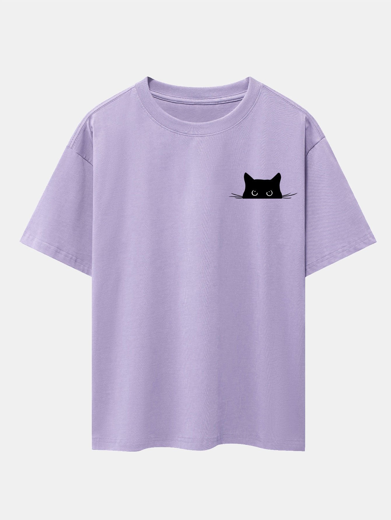 Schwarzes Oversize-T-Shirt mit überschnittener Schulter und Katzen-Print
