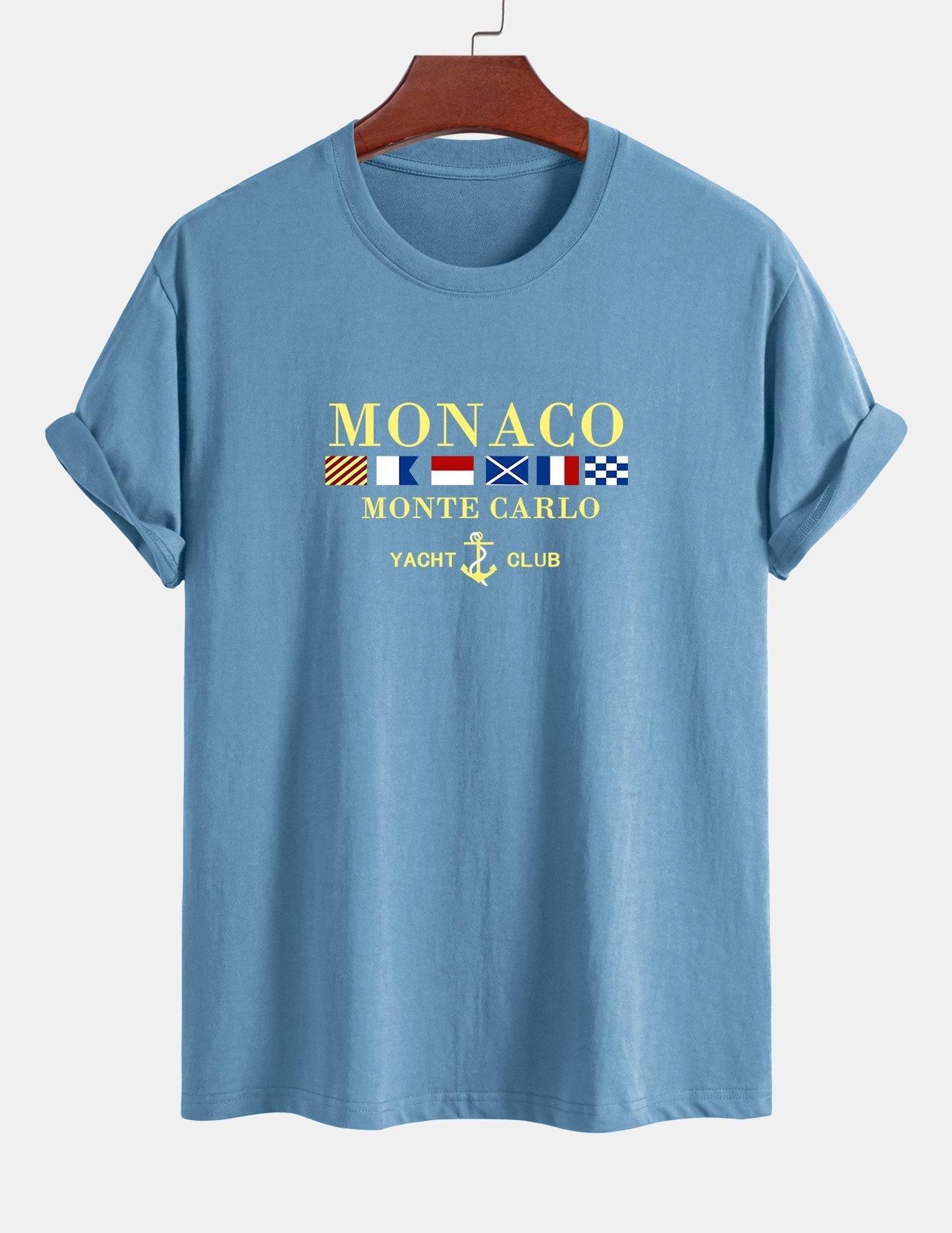 Baumwoll-T-Shirt mit „Monaco“-Slogan-Print in normaler Passform