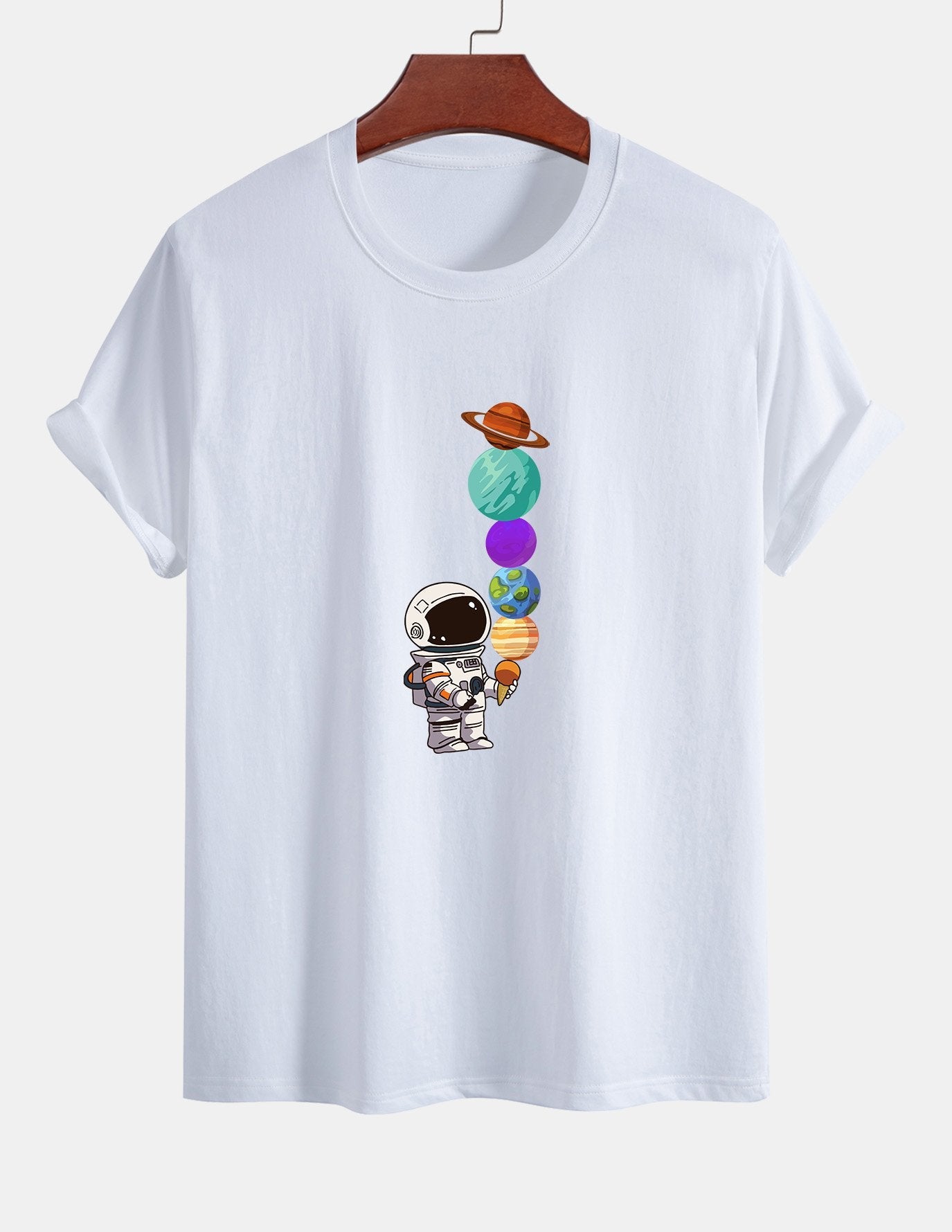 Baumwoll-T-Shirt mit Planet-Astronaut-Print in normaler Passform