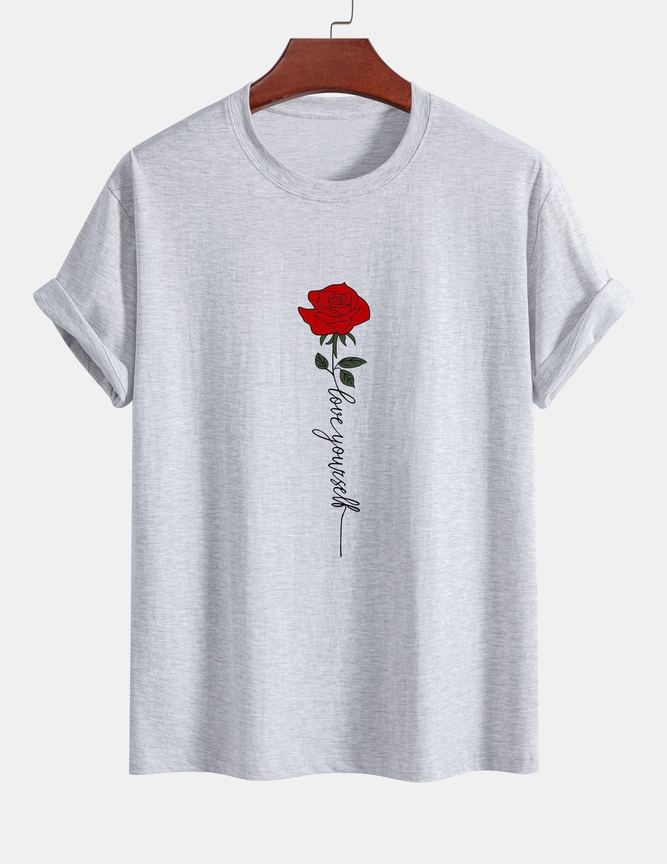 Baumwoll-T-Shirt mit Rosen-Slogan-Print in normaler Passform