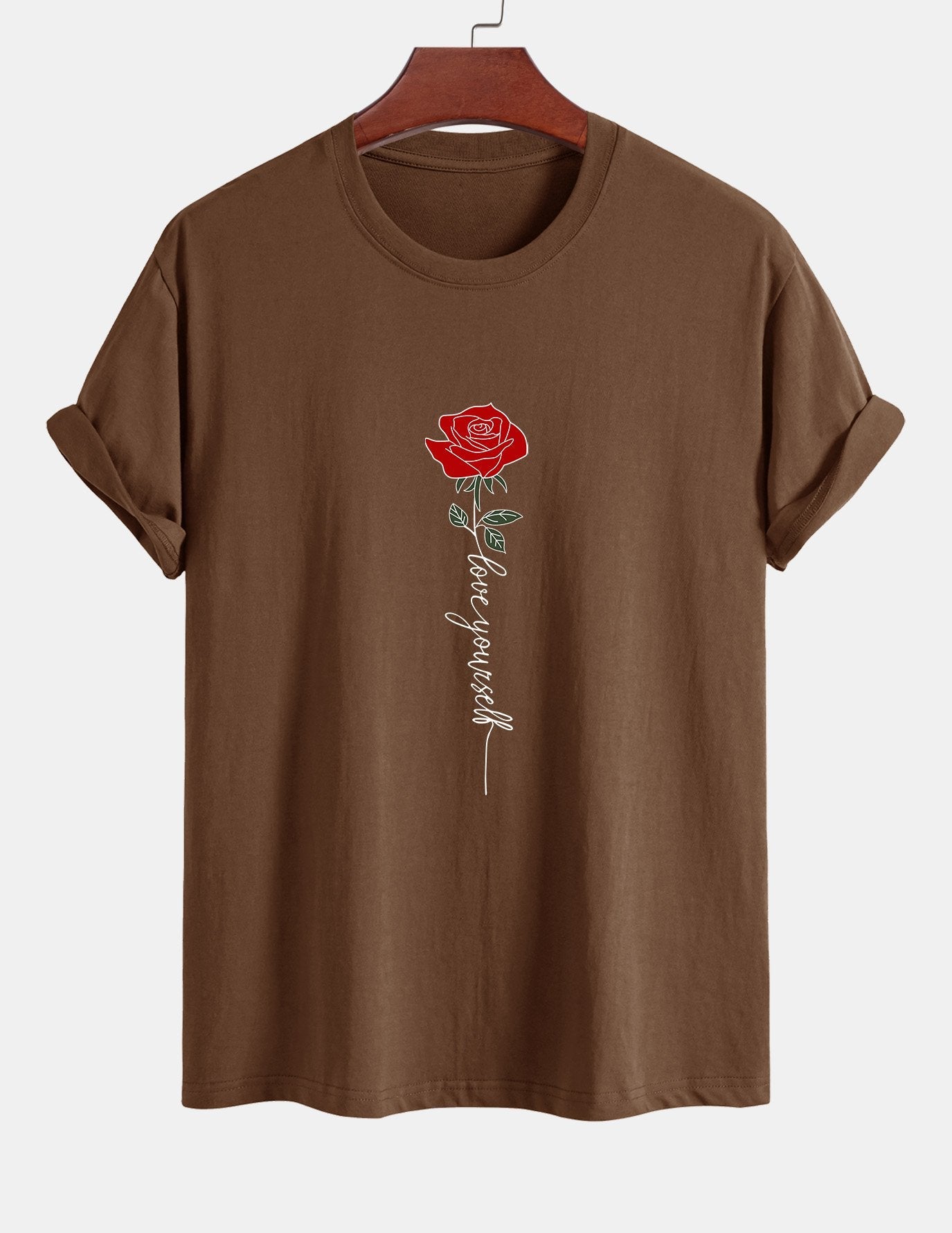 Baumwoll-T-Shirt mit Rosen-Slogan-Print in normaler Passform