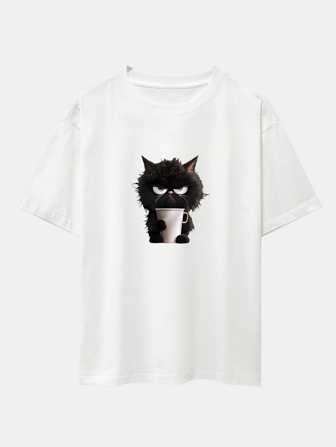 Schwarzes Oversize-T-Shirt mit überschnittener Schulter und Kaffeetrinken-Aufdruck