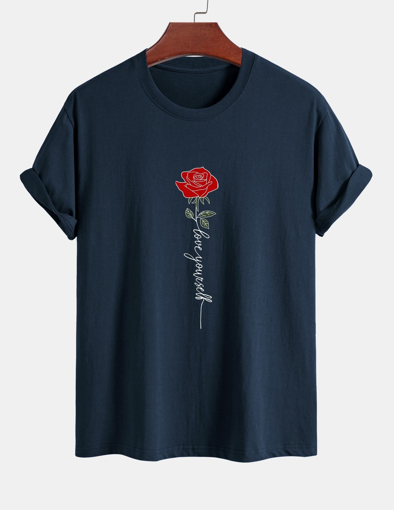 Baumwoll-T-Shirt mit Rosen-Slogan-Print in normaler Passform